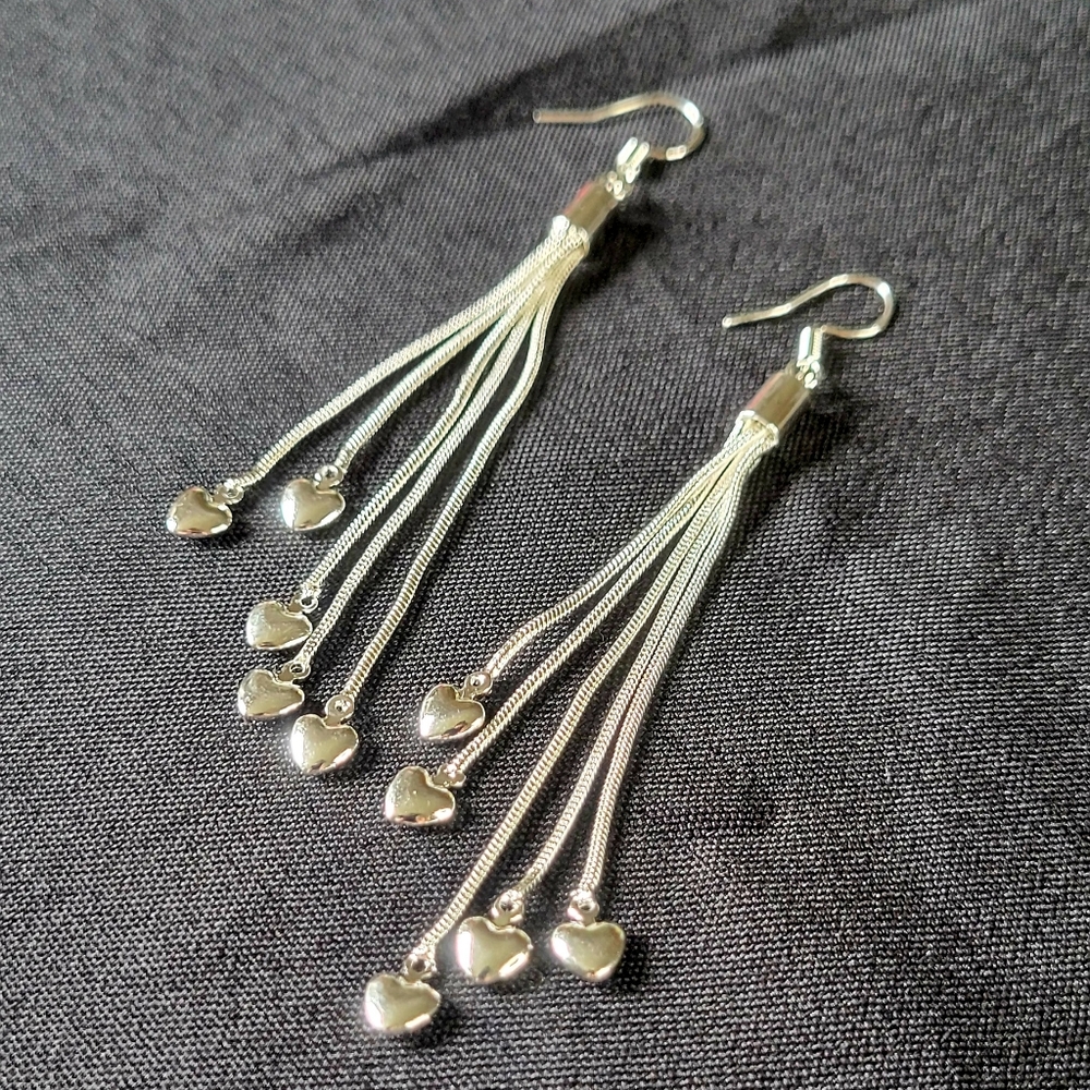Elegant Silver Earrings with Cascading Strands and Beads